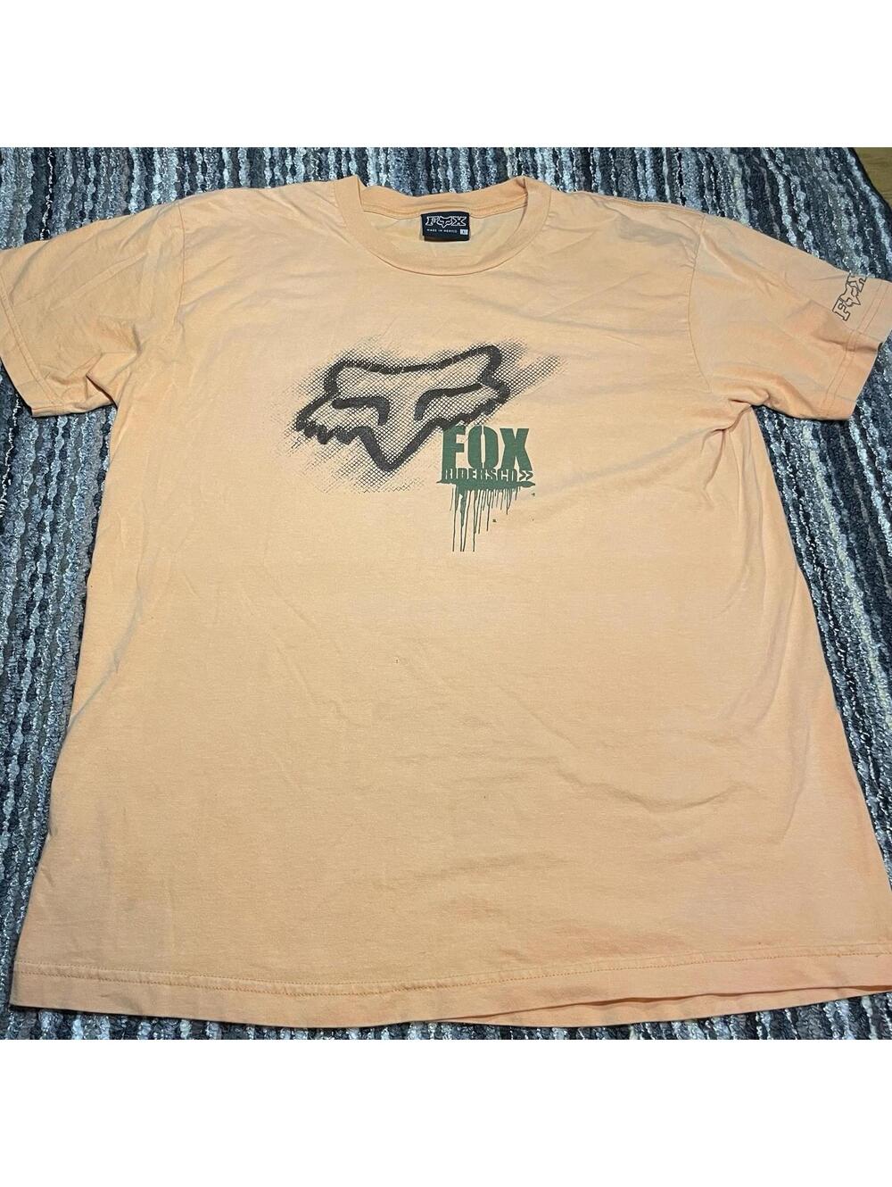 Y2K Fox Racing Motocross Graphic T Shirt Grunge Worn Skater Men's L Orange *READ